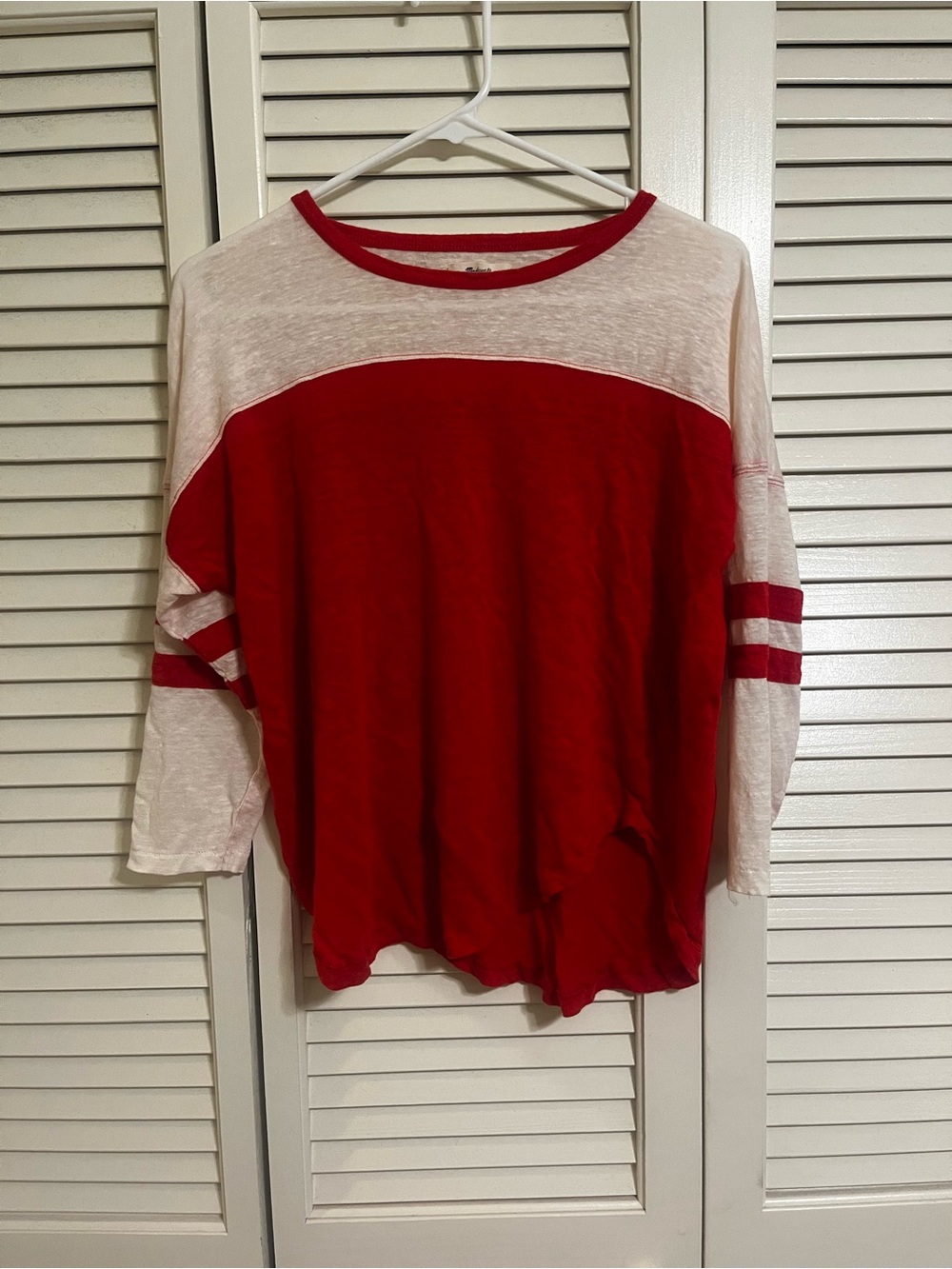 Madewell Red and White Colorblock Long Sleeve Tee